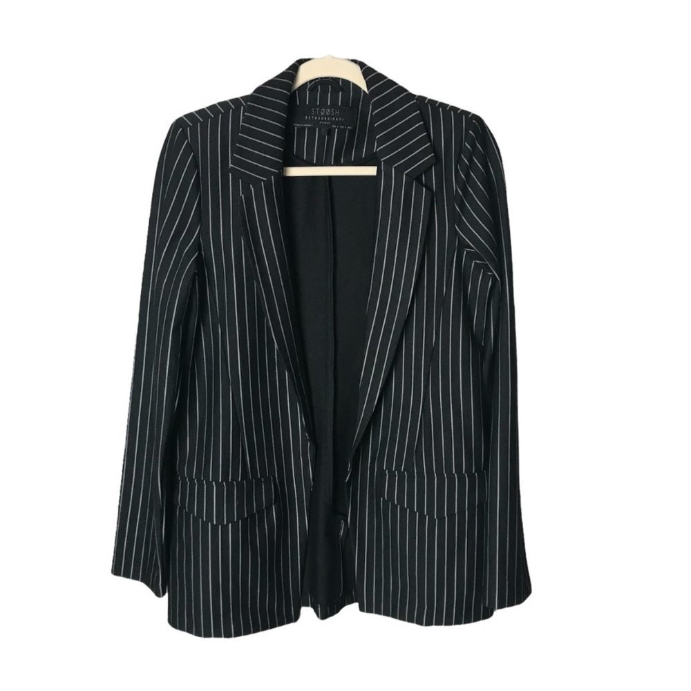 STOOSH Extraordinary Women Blazer Women Sz Small Open Front Pinstripe Academia